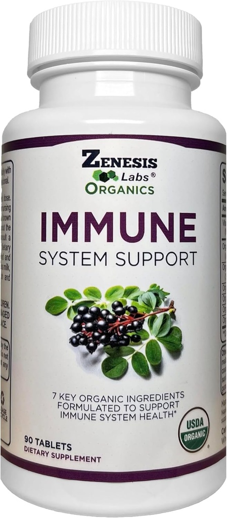 Zenesis Labs Organic Immunity Support Vitamin C, Moringa, Elderberry, Astragalus, Oregano, Ginger, Hvidløg (90 tabletter, 30 dages forsyning)
