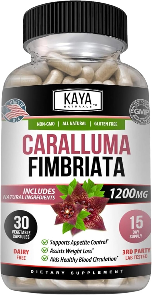 Kaya Naturals - Caralluma Fimbriata 1200mg High Potency Supplement Note 124; Maksimal styrke Naturlig Endurance Support, Vegetariske Kapsler (30 Greve)