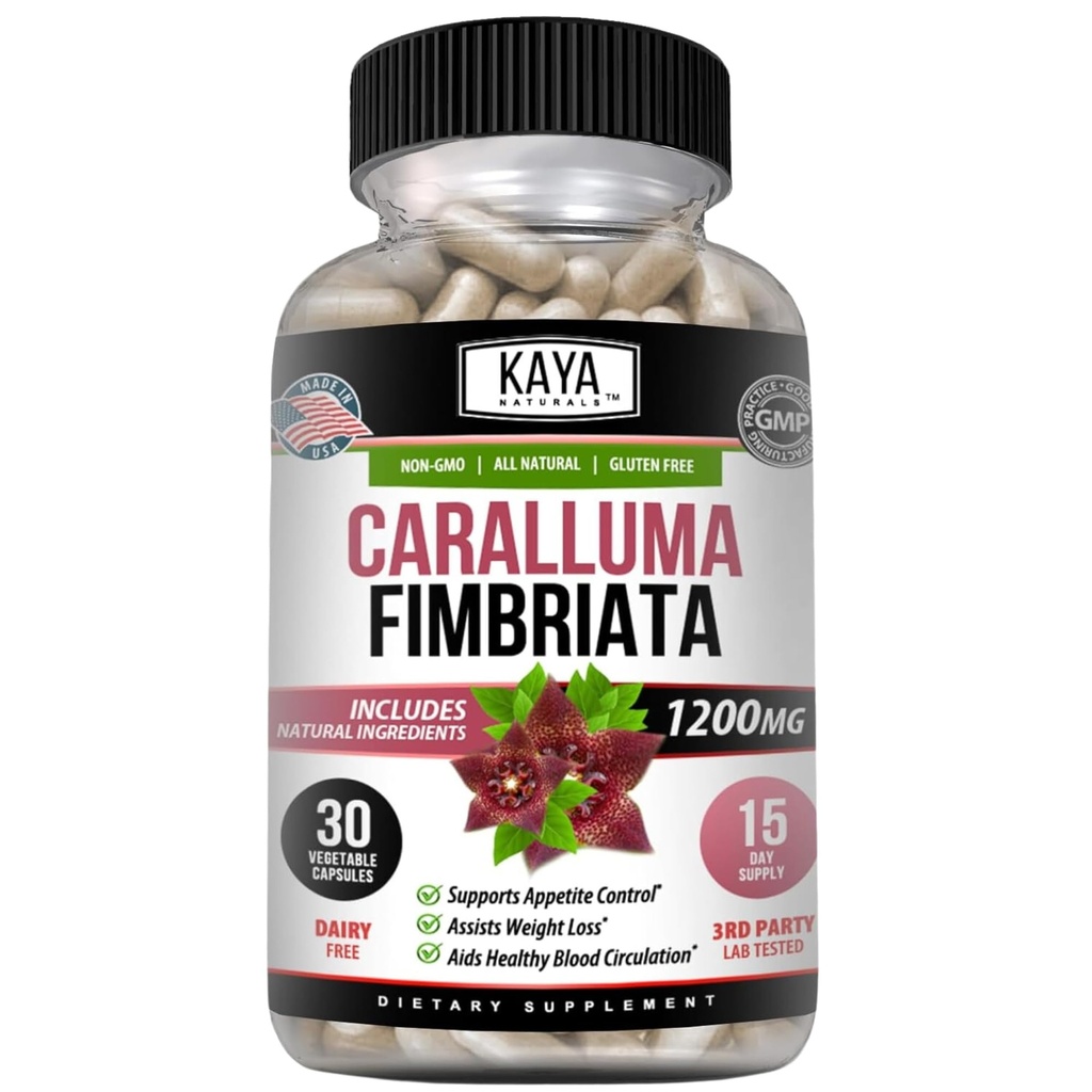 Kaya Naturals - Caralluma Fimbriata 1200mg High Potency Supplement Note 124; Maksimal styrke Naturlig Endurance Support, Vegetariske Kapsler (30 Greve)