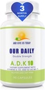 Vores Daily Vites ADK 10 Double Strength (10.000 iu) Vitamin A1, D3 & K2 (som MK7) - Læge Formuleret Bone & immunsystem Support Supplement - Gluten Free, Non- GMO - 90 Vegetariske Kapsler