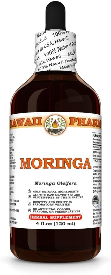 Hawaii Pharm Moringa Extract, Tinktur til Mood Balance & Kardiovaskulær Support, Nærmer Hud & Hår, Beskytter Lever, Eases fordøjelse, Forhindrer Nyre Stones - 4 fl.oz