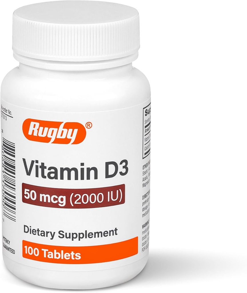 Rugby D3 2000 IE (50 mcg) - Gluten- Free Daily Vitamin D Kosttilskud til ben, tænder og immunforsvar 100 tabletter