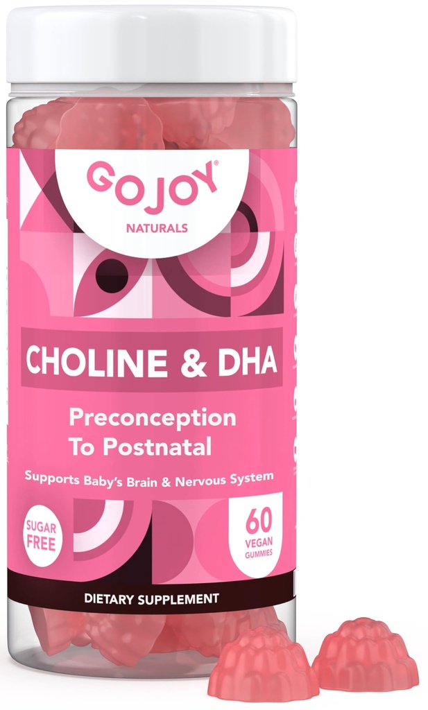 Prenatal Cholin & DHA Gummies - Forudsigelse til postnatal Gummy Vitamin supplement til gravide kvinder - sødet med munk frugt - 3. part testet - Ikke GMO, Gluten Free, Vegan