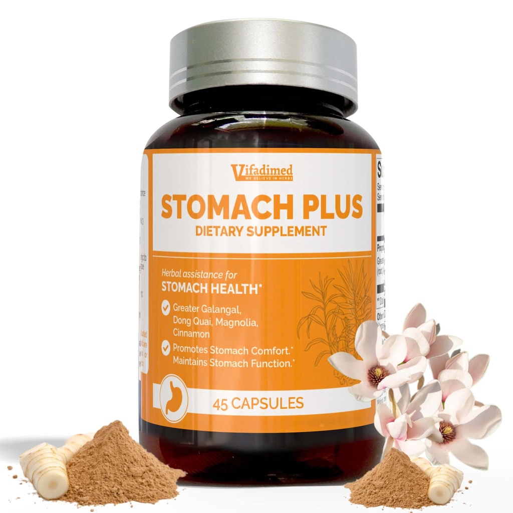 Mave Plus- til Mave, Gastritis, Mave Lining Reparation, Syre Reflux, Heartburn, fordøjelsesbesvær, med Galangal, Dong Quai, kanel & Magnolia45 Kapsler