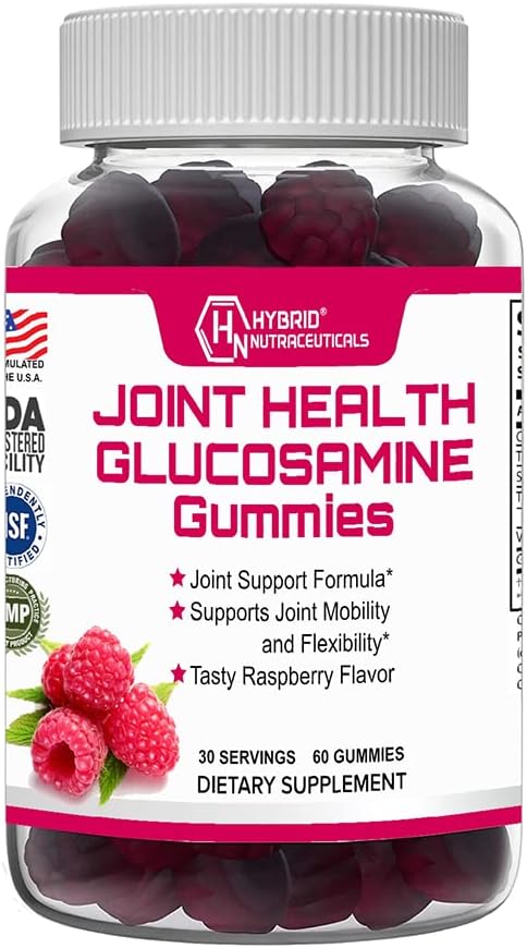Hybrid Nutracatives Joint Health Supplement - Glucosamine Gummies med E-vitamin - Støtte fælles Mobilitet & Fleksibilitet Support, Raspberry Flavor - 60 Gummies