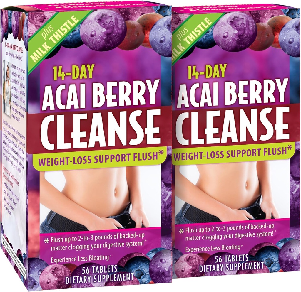 Anvendt Nutrition 14- Day Acai Berry Cleanse - 56 tabletter, pakke af 2 - Vægt-Tab Support Flush + Mælk tidsel - 56 Total Servering