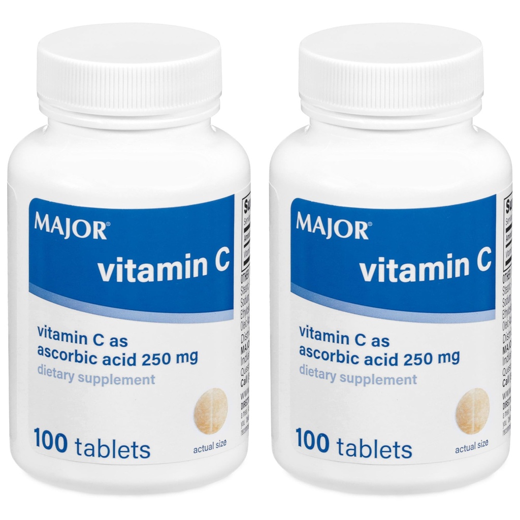 MAJOR Vitamin - C 250 mg Ascorbinsyretabletter, 100 CT - pakning med 2 stk.