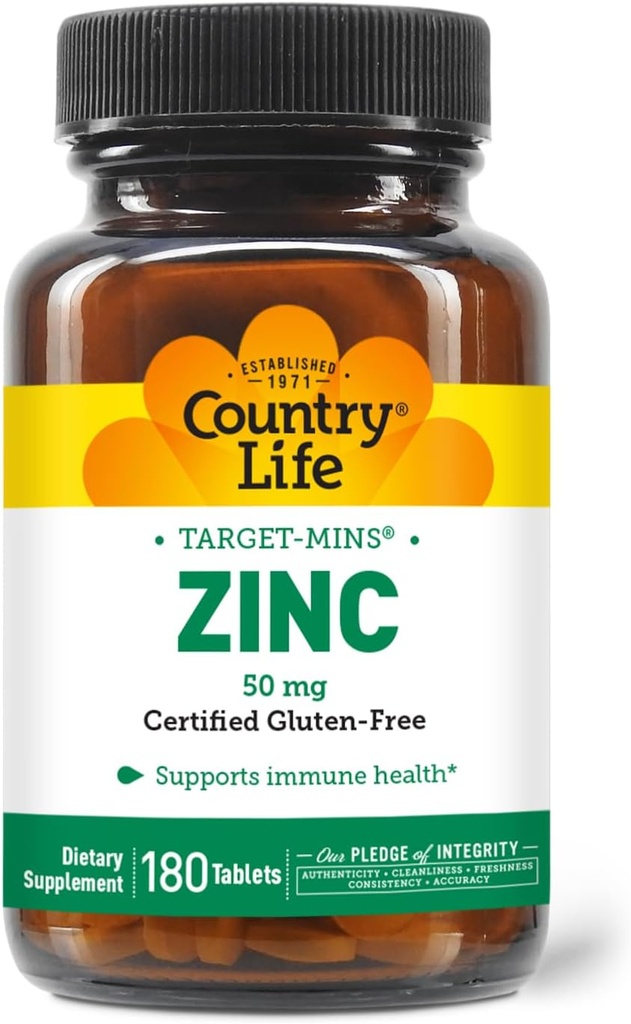 Country Life Target- Mins Zink 50 mg 180 tabletter - Zink kosttilskud til immunforsvar - Zink 50mg - Zink support
