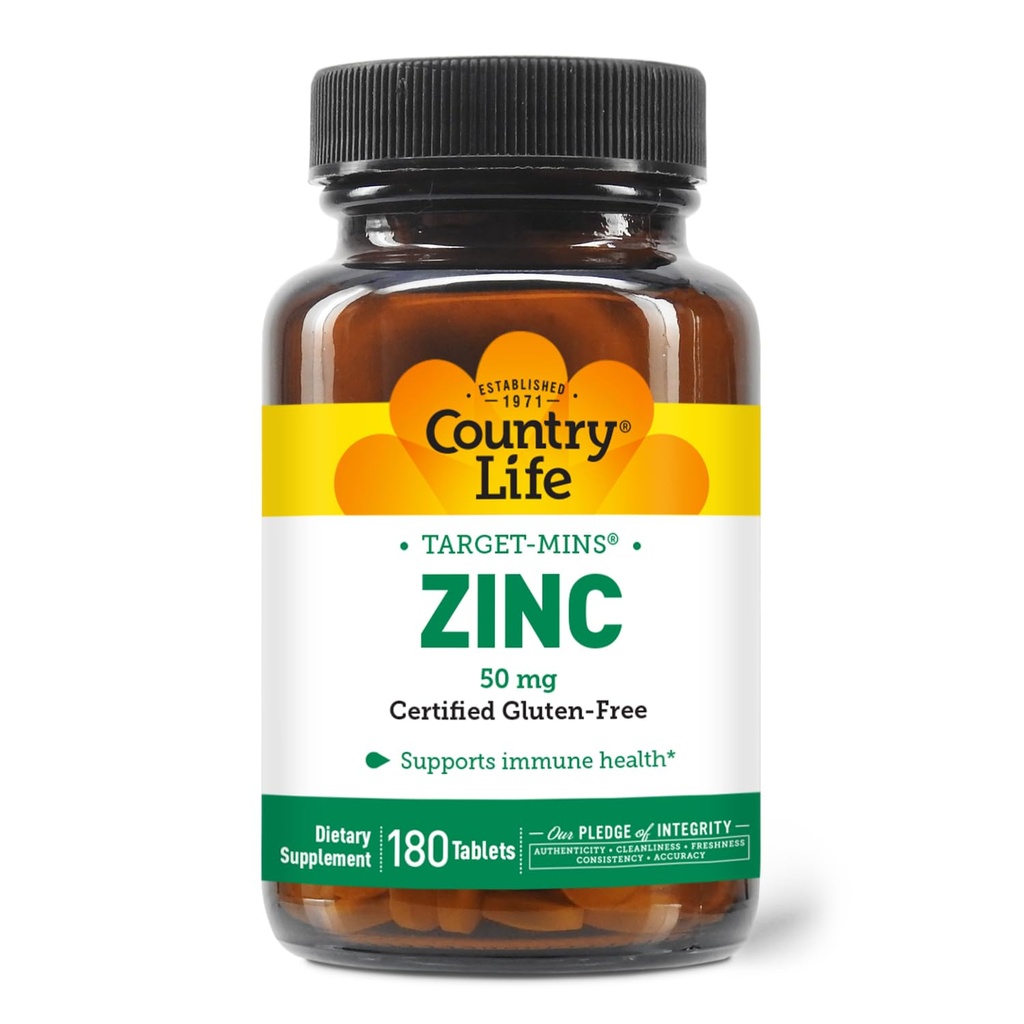 Country Life Target- Mins Zink 50 mg 180 tabletter - Zink kosttilskud til immunforsvar - Zink 50mg - Zink support