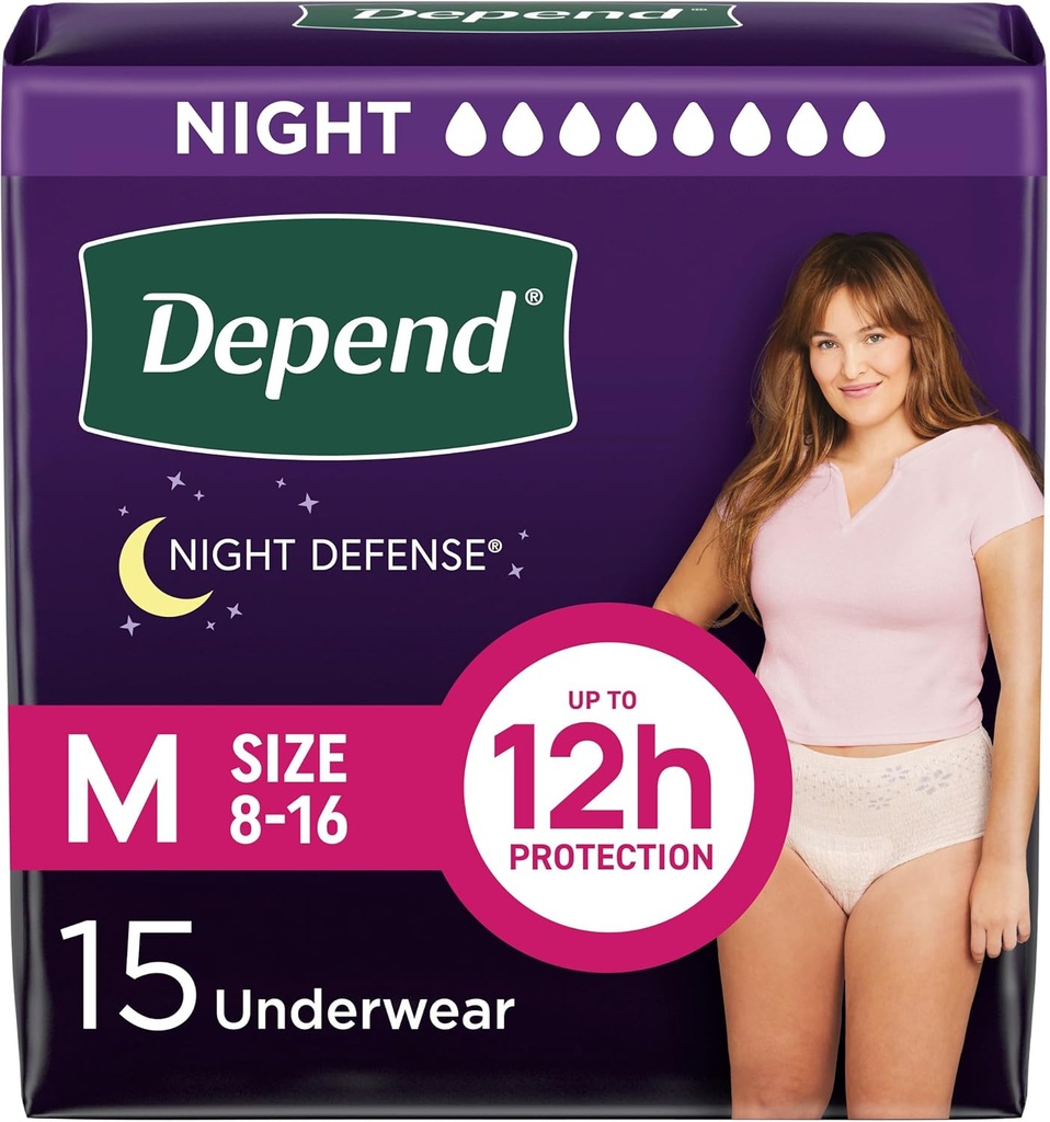 Depending Night Defense Voksenbleer, Inkontinens & Postpartum Blake Undertøj til kvinder, Disponible, Overnatning, Medium, Blush, 15 Greve, Packaging Maj Vary