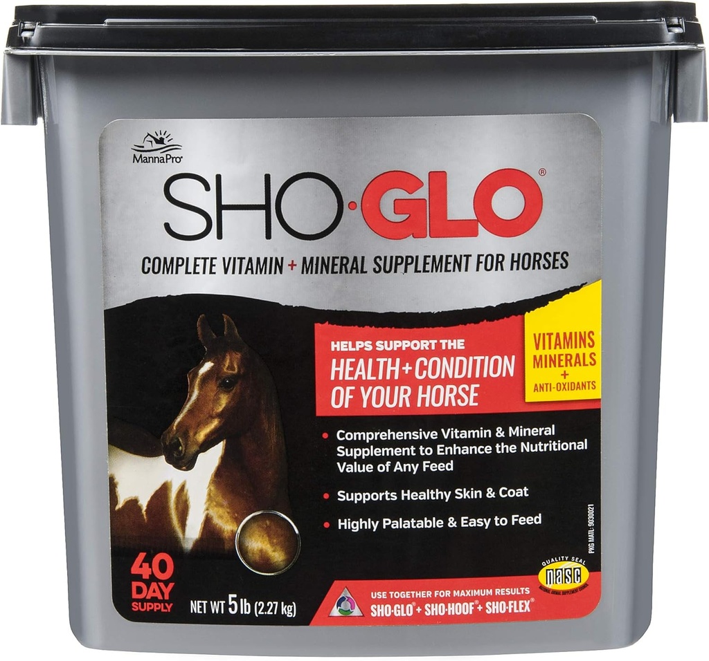Manna Pro sho- Glo supplement til heste Note 124; Komplet Vitamin & Mineral supplement til sund hud & Coat