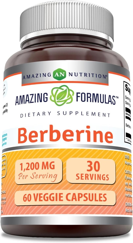 Amazing Formulas Berberine Supplement Note 124; 1200 Mg per Serving Medic124; Veggie Kapsler Medic124; Non- GMO Medic124; Gluten- Free Medic124; Made in USA (60 Count, 1 Pack)