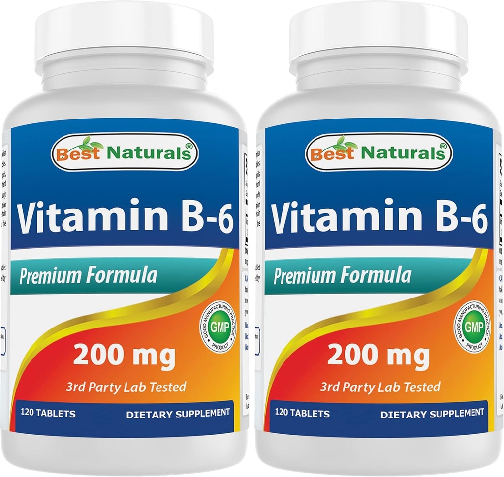 Bedste Naturals Vitamin b6 200mg til voksne, 120 tabletter (120 greve (pakke med 2))