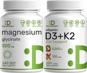 Magnesium Glycinat 500mg Veggie Capsules & Vitamin D3 5,000iu + K2 100mcg Softels Bundle - Nemt Absorberet Chelated Mineral - D & K Essential Sunshine Vitaminer