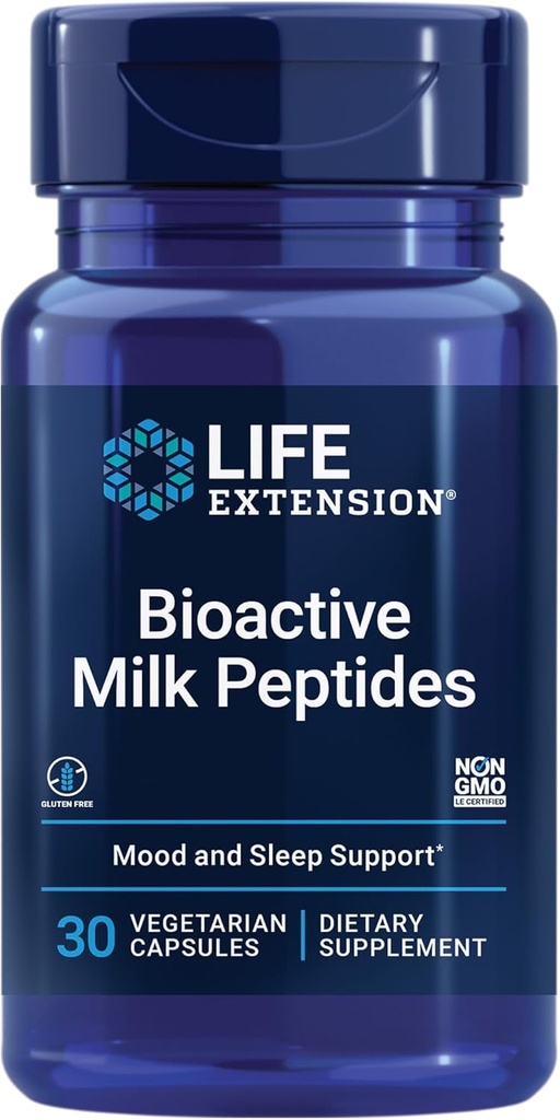 Life Extension Bioactive Milk Peptider, Sund Mood Support, Sleep Supplement, Afslapning, Milk Peptider, Casein decapeptid, Hormone- Free, Gluten- Free, Non- GMO, Vegetar, 30 Kapsler