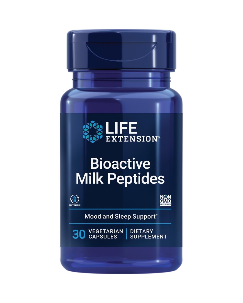 Life Extension Bioactive Milk Peptider, Sund Mood Support, Sleep Supplement, Afslapning, Milk Peptider, Casein decapeptid, Hormone- Free, Gluten- Free, Non- GMO, Vegetar, 30 Kapsler