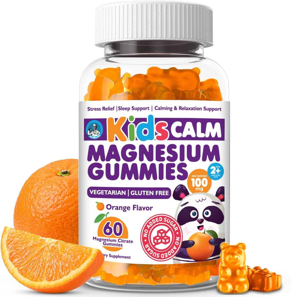 Dr. Moritz Calming and Relaxing Kids Magnesium Gummies, Non-GMO og Lavsukker Magnesium Kids Chewy Kosttilskud, Sove Gummies Kids, Orange Flavor