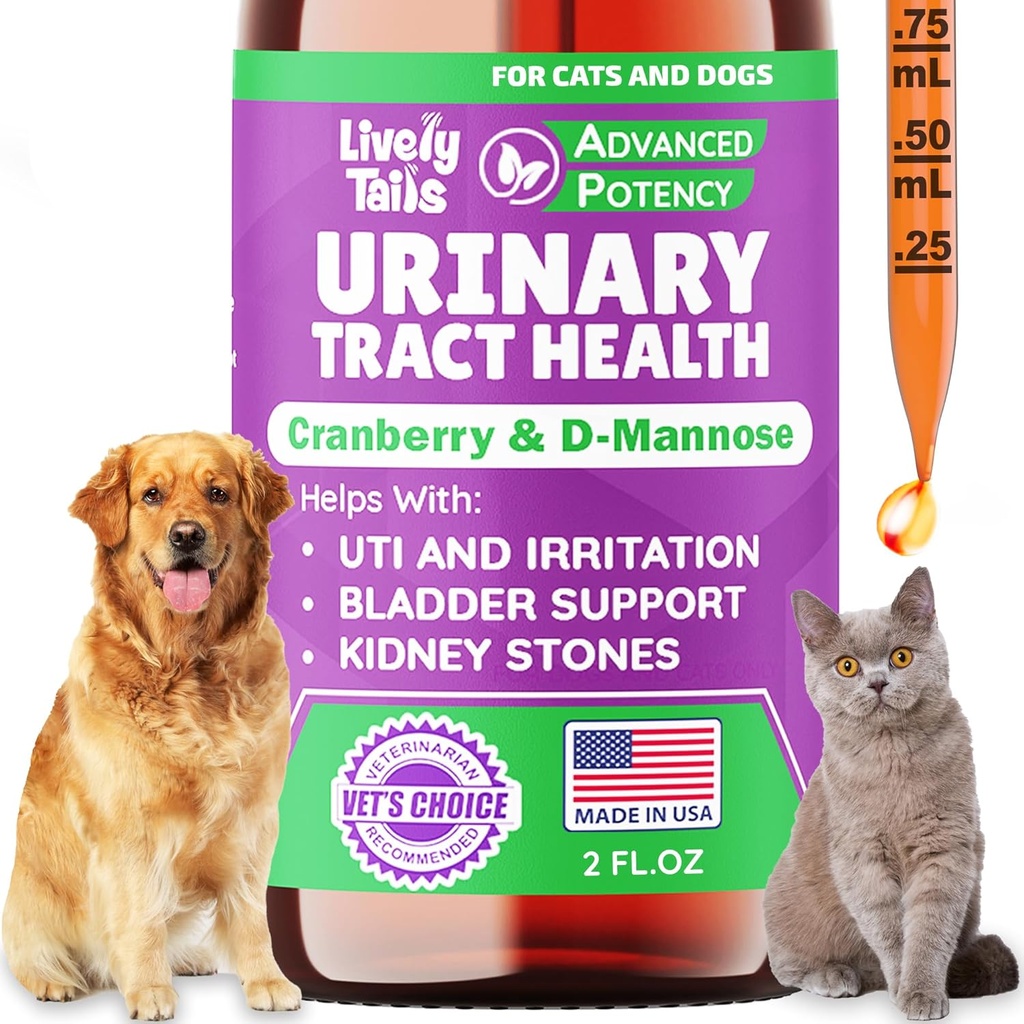Naturlig Hund & kat UTI Behandling med Cranberry & D- Mannose, Bstige, Nyre, Inkontinens Support, Sund urinveje for hunde, Bedste kat Urinvejsinfektion Behandling, Easy- to- Use Drops, 2 oz