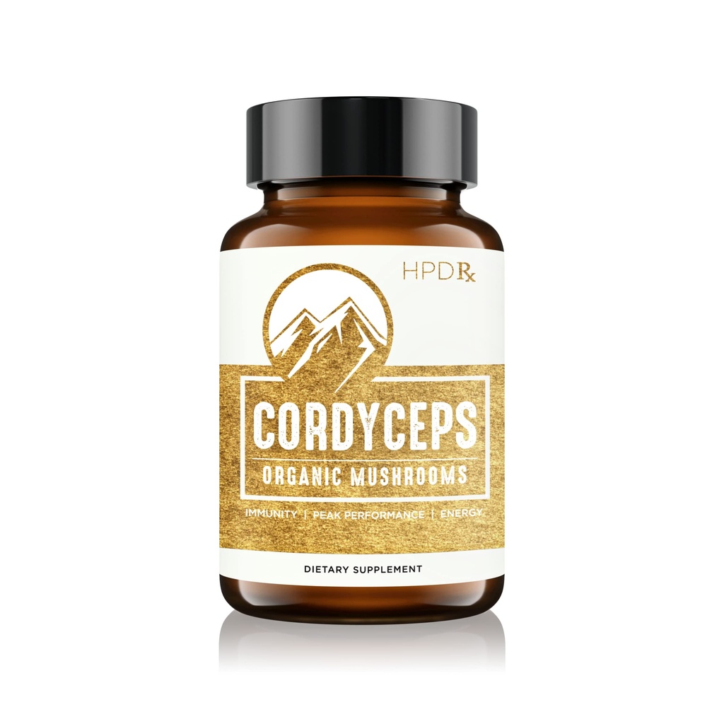 HPD Rx Premium Organic Cordyceps Mushroom Extract Performance Supplement for Energy, Endurance og Immunity MSD 124; 2250 mg, 120 kapsler, pakke med 1