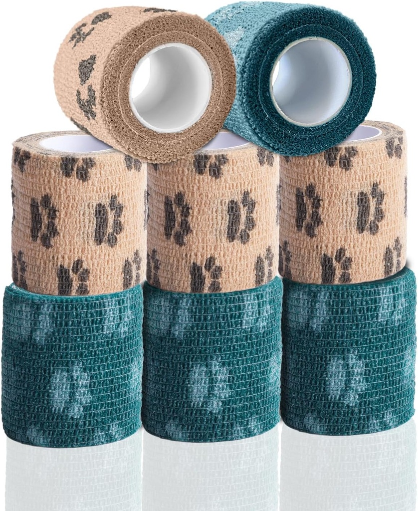 Selvklæbende Bandage Wrap - Vet Wrap for hunde Ingen tyg - Medical Kohesive Bandage Wrap for Sown Care, Paw Care, Førstehjælp, Vet Tape for Pet Birds Kat Heste (2 tommer, 8 ruller, 8 farver)