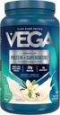 Vega Premium Protein + Supergreens - 20g Protein, Creamy Vanilla, 25 Servering, Spinach, Kale, Alfalfa Grass, Broccoli, 0g Tilføjet sukker, non-GMO, Gluten Free, Dairy Free, 1.68 lbs (Packaging May Vary)