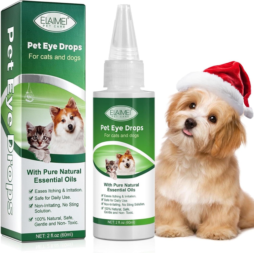 60ML Pet Eye Drops til hund & kat Relieve øjne klø & irritation, Pink Eye & Allergier Symptomer Sikker & blid Formel for alle dyr