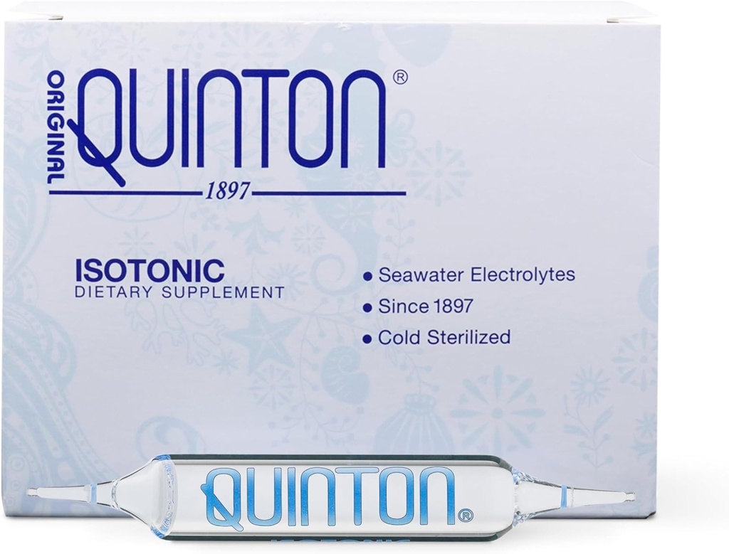 Quicksilver Scientific Original Quinton Isotonic løsning med Sea Water Minerals + Alpine Spring Water - Flydende hydrering, Electrolyte + Multi Minerals supplement (30 enkelt serveringshætteglas)