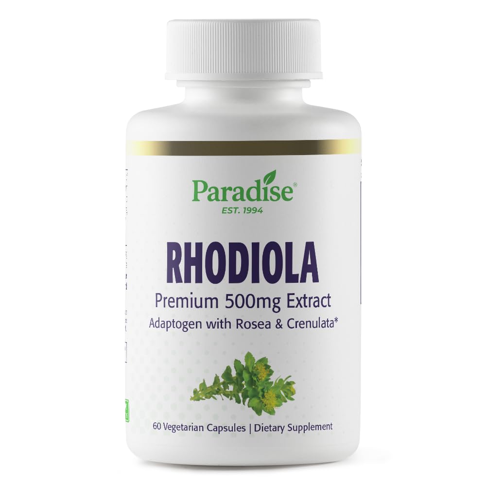 Paradise Herbs Rhodiola Extract 500mg, Super Potent Antioxidant, Ultra Pure, Vegan, Non- GMO, Gluten Free, 60 vegetariske kapsler