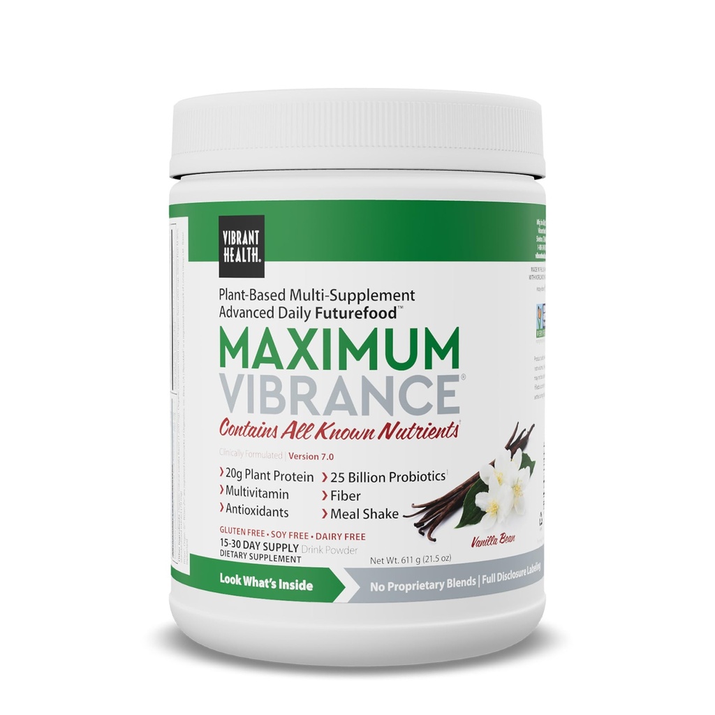 Vibrant Sundhed, Maksimal Vibrance, Komplet Vegansk Målshake med Plant- baseret protein, Vanilla Bean, 15 Servere