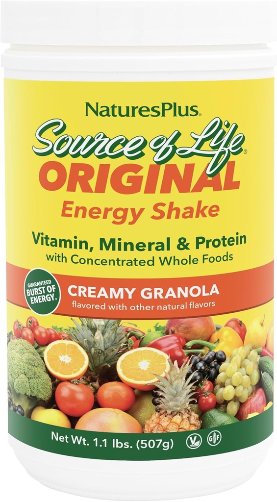 Natures Plus Kilde til Life Energy Shake, Creamy Granola - 1.1 lbs - Giver 13g komplet protein, Vitamin & Min - non-GMO, Gluten Free, Vegetar - 13 Total Servering