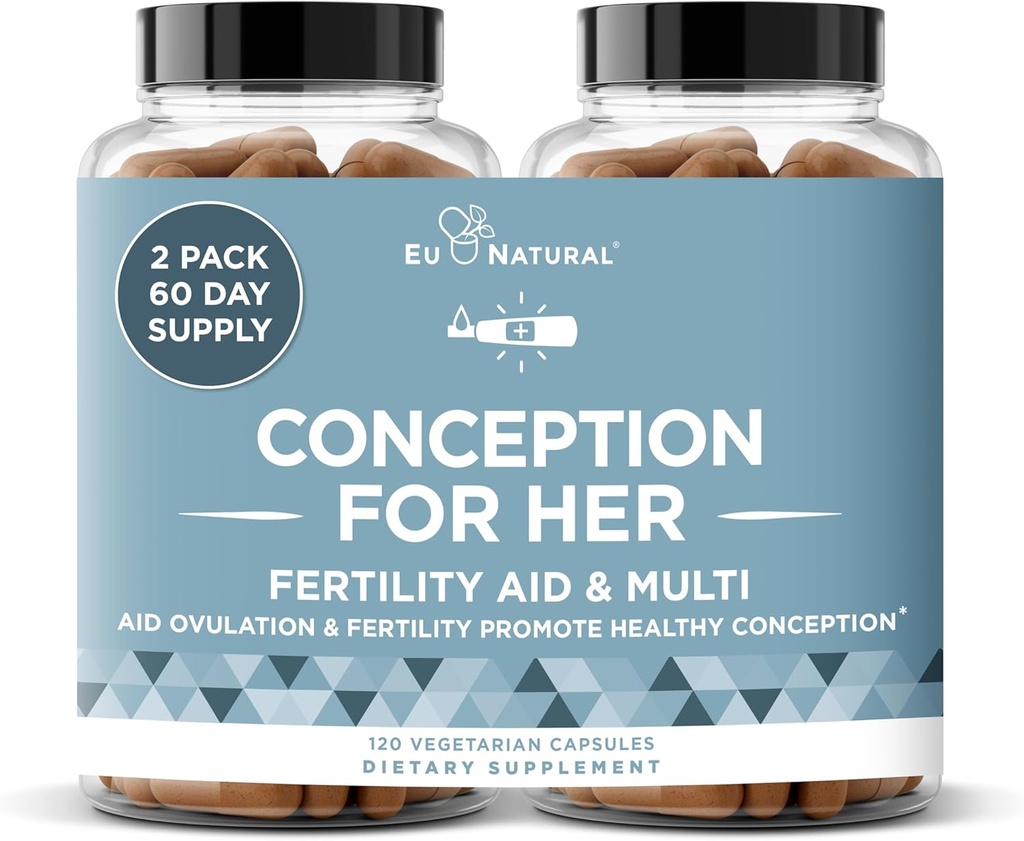 Konception Fertilitet Kosttilskud til kvinder - Aids Ovulation, Hormonal Balance, & regelmæssige cykler - Prenatal Vitamin Support med Myo-Inositol, Folate, Folinsyre, Vitex - 120 Vegetar bløde kapsler