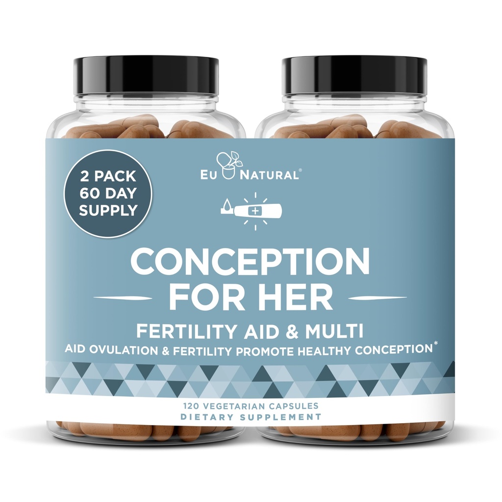 Konception Fertilitet Kosttilskud til kvinder - Aids Ovulation, Hormonal Balance, & regelmæssige cykler - Prenatal Vitamin Support med Myo-Inositol, Folate, Folinsyre, Vitex - 120 Vegetar bløde kapsler