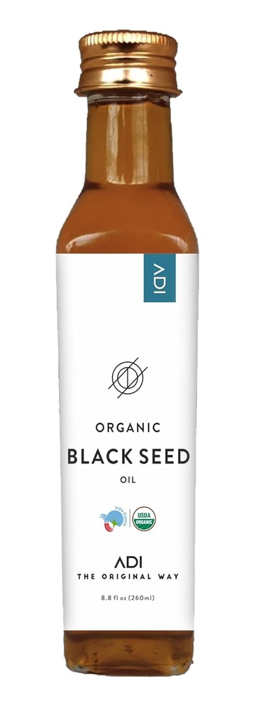ADI Natural Black Seed Oil 8.8 oz, 100% Pure Uraffineret Cold Pressed Liquid Oil, Glas flaske, USDA Certified, Nigella Sativa, Rich in Omega 3-6-9