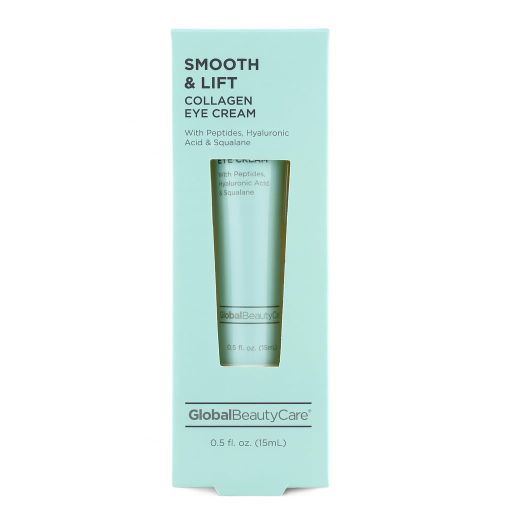 Global Beauty Care Glat & Lift Collagen - Eye Cream wiith peptider, Hyaluronsyre & Squalane, 1- Pack (0,5 fl oz 15ml)