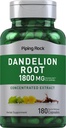 Piping Rock Dandelion Root Capsules | 180 Count | Herbal Supplement | Concentrated Extract | Gluten Free, Non-GMO