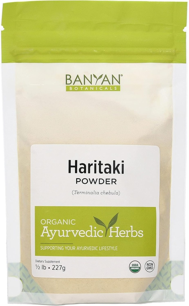 Banyan Botanicals Haritaki Powder - Certified Organic, 1 / 2 Pound - Terminalia Chebula - for afgiftning og foryngelse * - Organic, Vegan, Non- GMO, Gluten Free, Certified Fair for Life Fair Trade