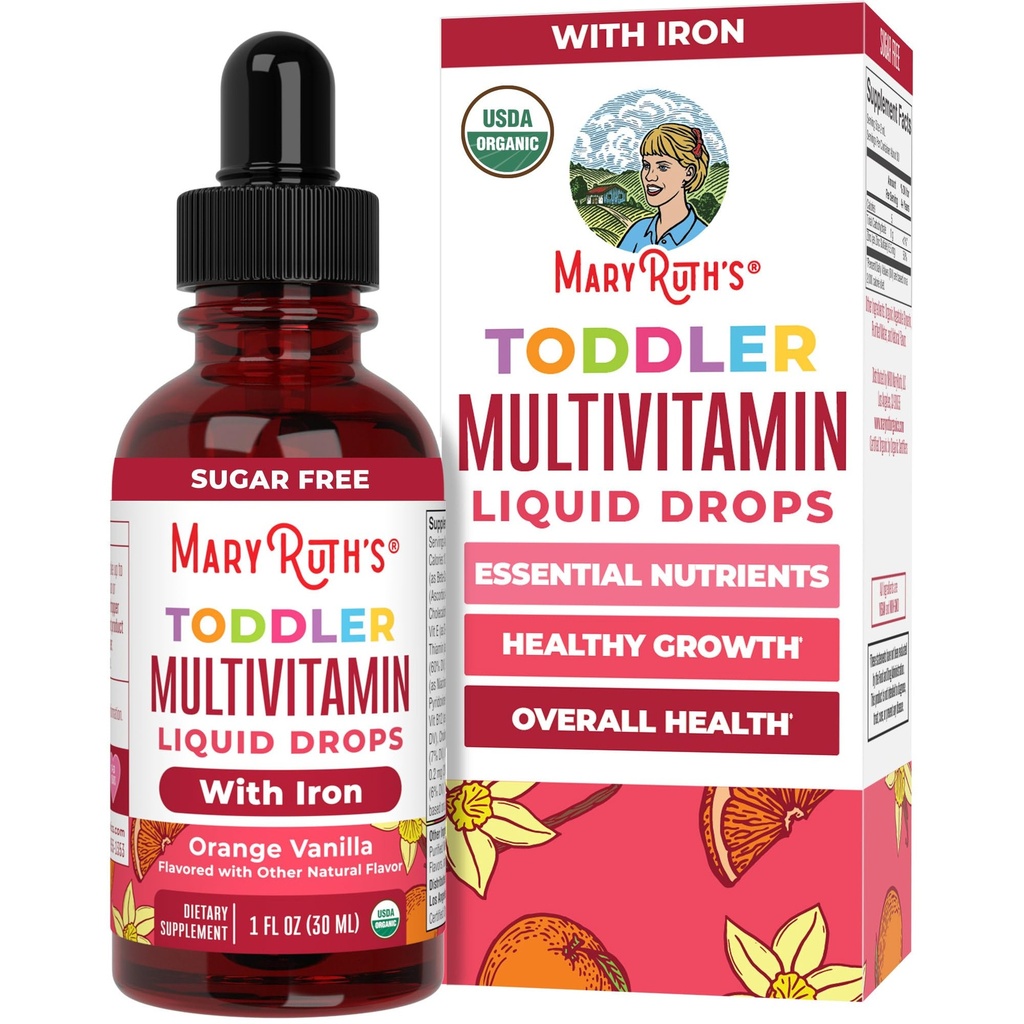 MaryRuth's Multivitamin with Iron for Toddlers for Ages 1-3 | USDA Organic | Immune Support | Bone Health | Growth & Development | Overall Wellness | Vegan | Non-GMO | Gluten Free | 1 Fl Oz