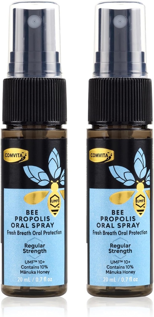 Comvita Bee Propolis Throat Spray - Naturlig immunforsvar, Lindrende Mint Flavor med New Zealand UMF 10 + Manuka honning, Antioxidant, Kosttilskud - 0.7 fl oz, pakke med 2