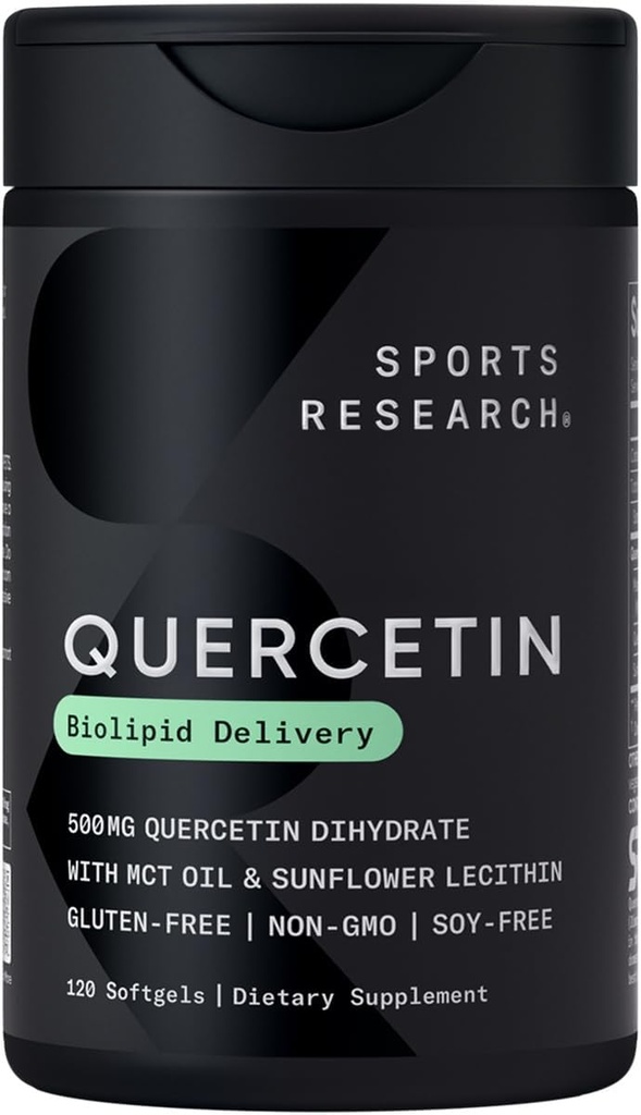 Sportsforskning Quercetin med kokos MCT Oil & Sunflower Lecithin til bedre absorption - Understøtter Antioxidant Aktivitet & immunsundhed - Gluten Free & Non- GMO Verified - 120 flydende bløddele