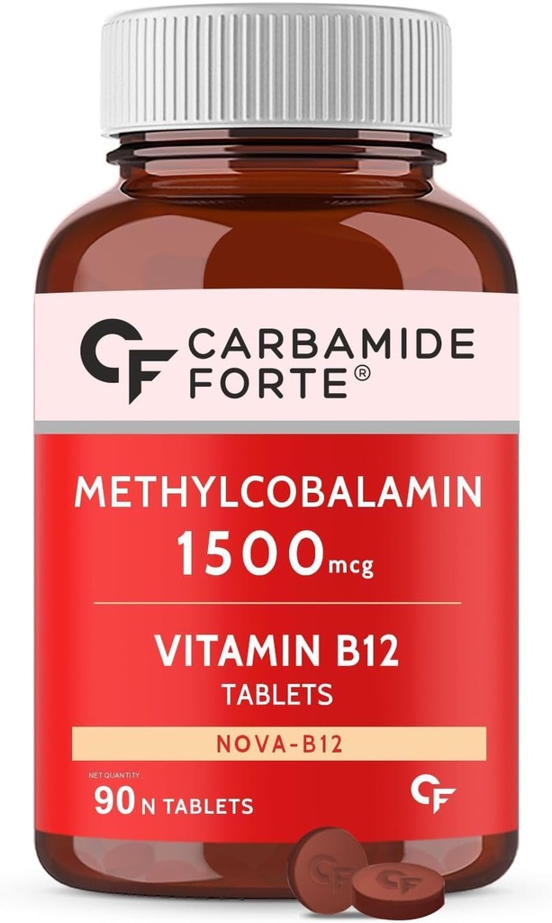 Generisk carb- Amid Forte Vitamin B12 tabletter 1500mcg - Aktiv form af Methylcobalamin B12 tillæg til mænd og kvinder - 90 Veg tabletter