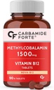 Generisk carb- Amid Forte Vitamin B12 tabletter 1500mcg - Aktiv form af Methylcobalamin B12 tillæg til mænd og kvinder - 90 Veg tabletter