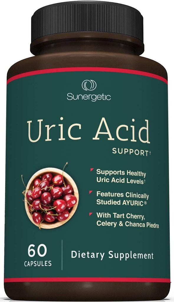 Sunergetic Premium UriAcid Support Supplement - UriAcid Cleanse & Nyre Support - Inkluderer Tart Cherry, Chanca Piedra, Selleri Extract & Gurkemeje - 60 Kapsler