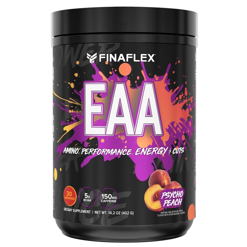 FINAFLEX EAA, Psycho Peach - 14.2 oz - Promotions Performance, Energy & Cuts - Med BCAA, L-Glutamin, L-Arginin, Acetyl- L-Carnitin & Koffein - 30 Servere