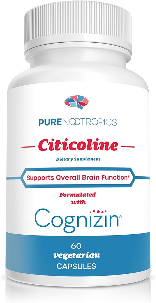 Pure Nootropics - CDP Cholin (Citicoline) Kapsler 300 mg Kapsler 124; 60 Veg Cap Value Pack 124; Understøtter kognitiv funktion og ydeevne, hukommelse, opmærksomhed og hjerne sundhed