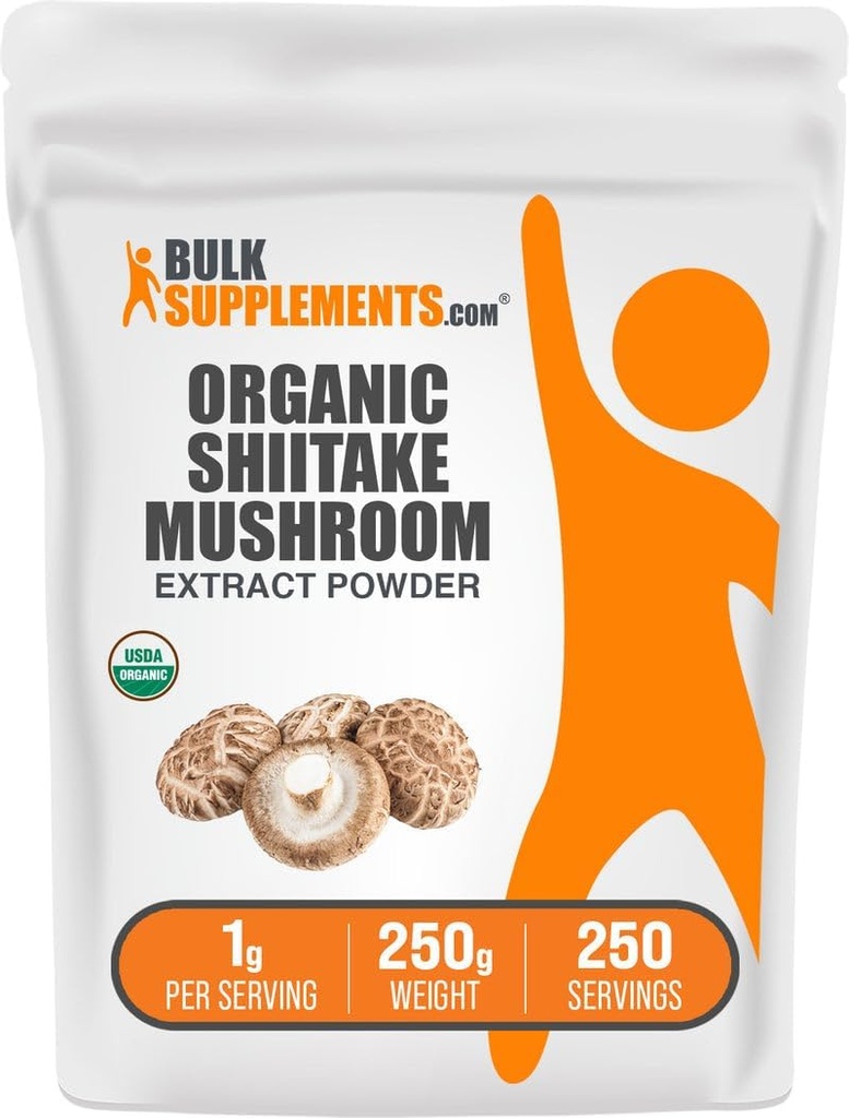 BulkSupplements.com Organic Shiitake Mushroom Extract Powder - Organic Shiitake Mushroom Powder Supplement, Immunity Support - Vegan & Gluten Free, 1g per Serving, 250g (8.8 oz) (Pack of 1)