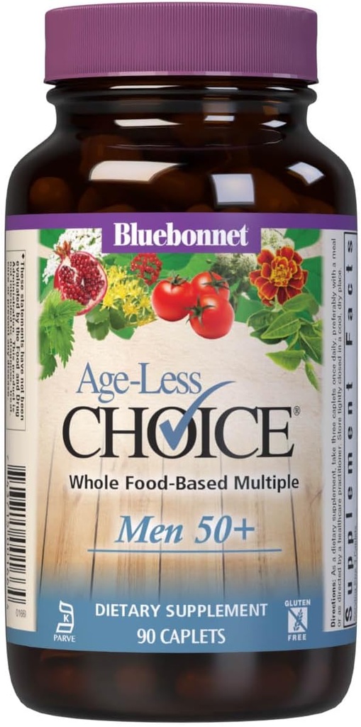 Bluebonnet Nutrition Age-Less Choice Whole Food-Based Multiple for Men 50+ Caplets, 90 Count