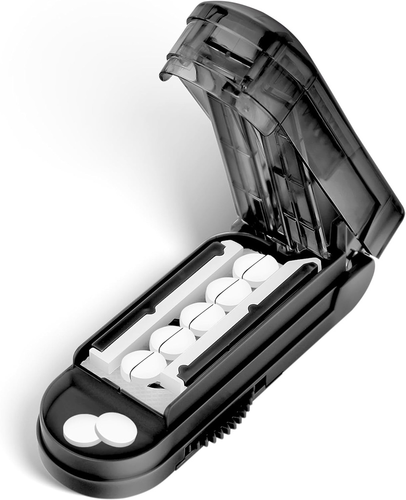 DUBSTAR Pill Cutter Splitter til små og små piller, Multiple Pill Cutters til små eller store piller, justerbar Pill Splitter med Centing Device og Blade Guard til Multi Tablets (sort)