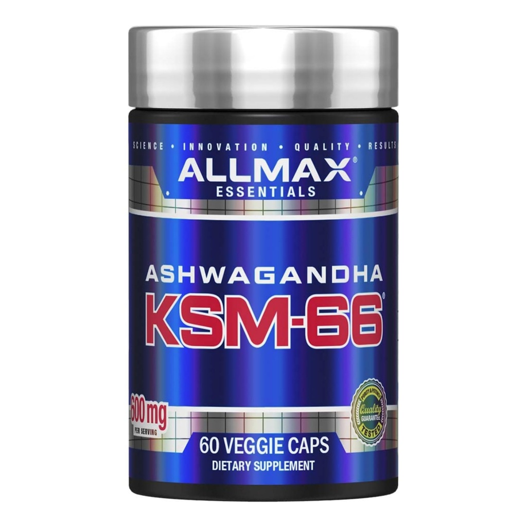 ALLMAX Essentials Ashwagandha KSM- 66 (60 Veggie Caps) - Øge muskelstyrke & Inddrivelse - Non- GMO, Gluten Free - 30 Servere