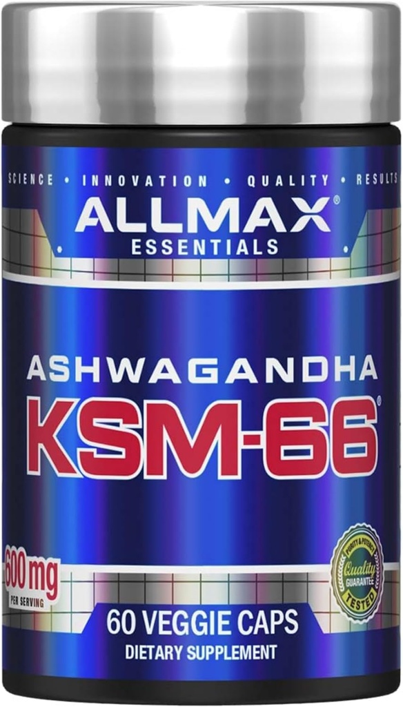 ALLMAX Essentials Ashwagandha KSM- 66 (60 Veggie Caps) - Øge muskelstyrke & Inddrivelse - Non- GMO, Gluten Free - 30 Servere