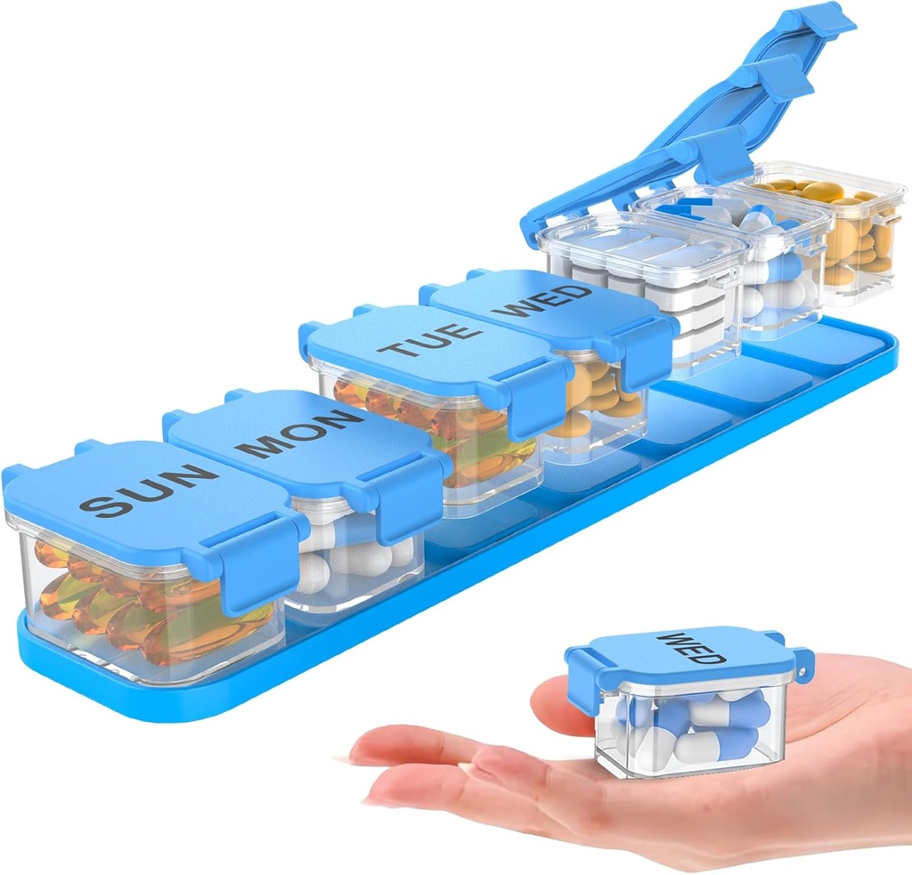 Ekstra Stor Ugentlig Pill Organizer - Vandtæt 7-Day Pill Box, Bærbar Vitamin & Supplement Case, Let at åbne design, Ideel til rejse en nd Daily Medication Management (blå)